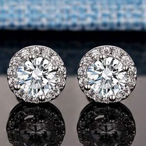 White Gold Round Diamond Halo Stud Earrings